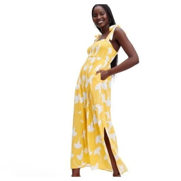 DVF Diane Von Furstenberg Target Smocked Tie Strap Yellow Ginkgo Midi Sz Small - Picture 1 of 9